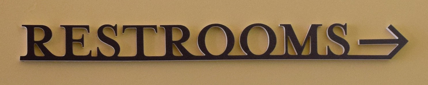 Sher Restrooms cutout sign closeup•••